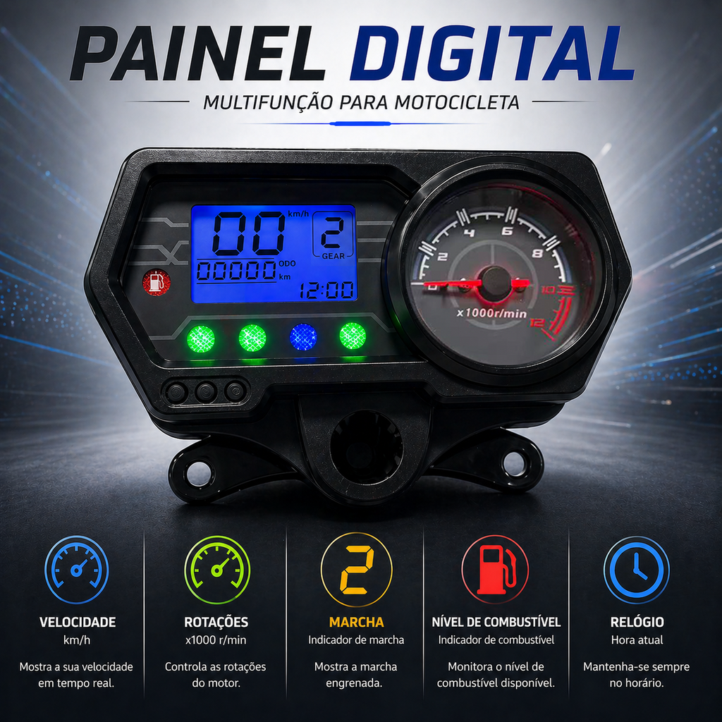 digital tablero para moto velocimetro tacometro for（CG125 （Honda CG125、Honda TMX125、  RUSI Macho Tc 125/150、Skygo 125 ）Bera SBR150、AVA150）