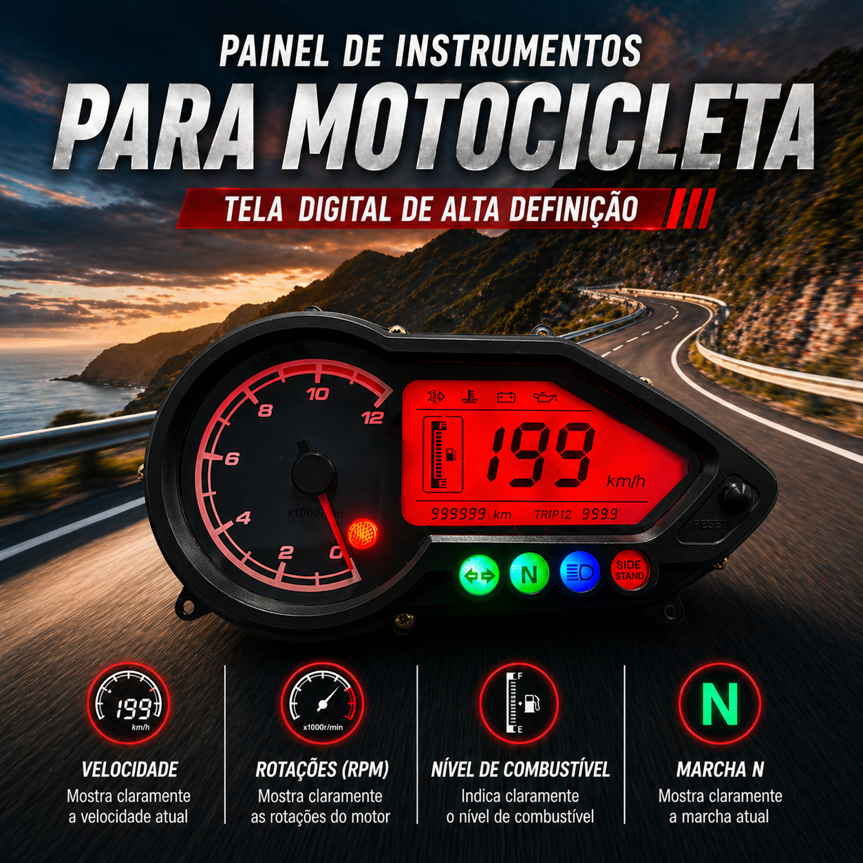 Digital instrument panel for motorcycle speedometer tachometer (BAJAJ Pulsar 125 150 180 200 220NS)