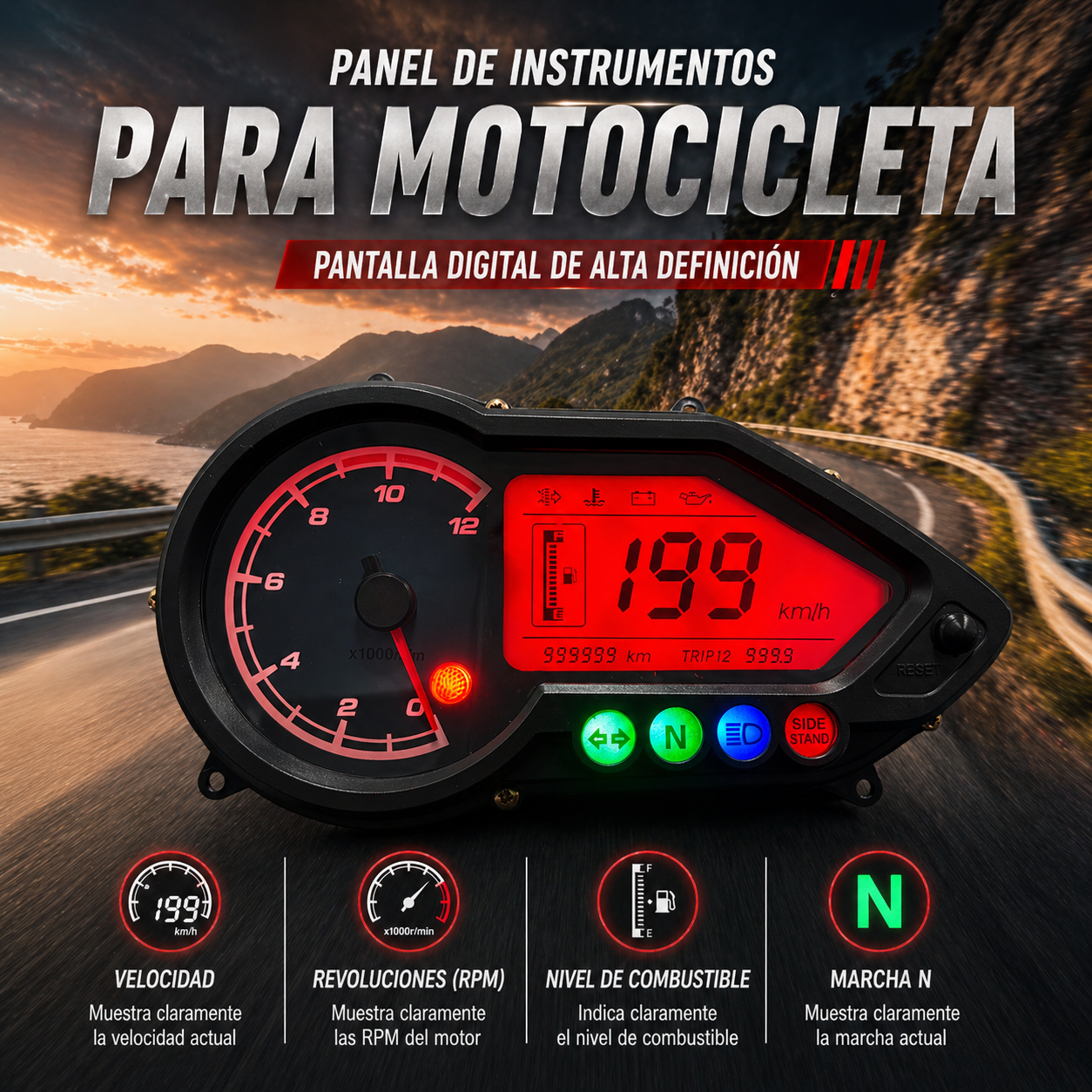 Digital instrument panel for motorcycle speedometer tachometer (BAJAJ Pulsar 125 150 180 200 220NS)