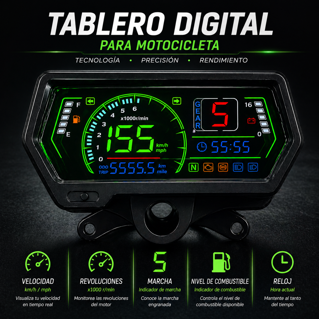 digital tablero para moto velocimetro tacometro for（CG125 （Honda CG125、Honda TMX125、  RUSI Macho Tc 125/150、Skygo 125 ）、HONDA TMX ALPHA 125、escuda EM 200、AVA150、Bera SBR150）
