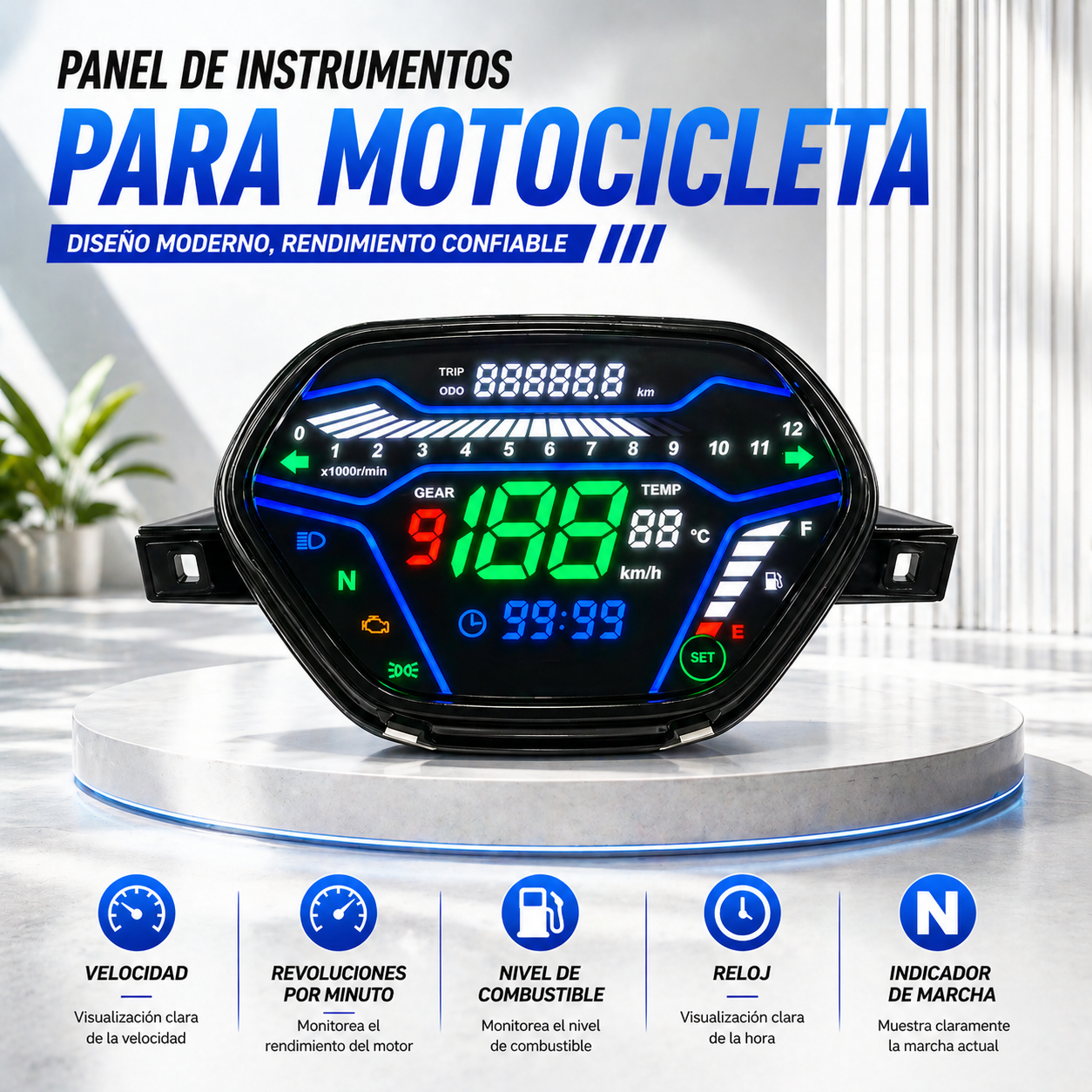 digital tablero para moto velocimetro tacometro for (Honda Wave Alpha 100、 Honda EX5 Class 1 / CX / DX 、Wave CX Alpha tahun、Wave110 DX、Italika At110、Shineray Phoenix 50、AKT 110)